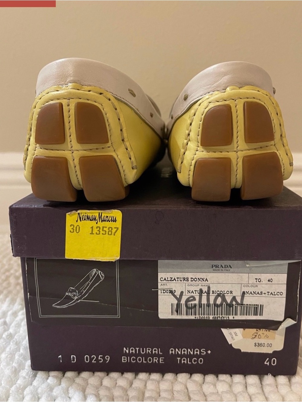Prada Yellow and White Leather Horsebit Loafers - Picture 6 of 7